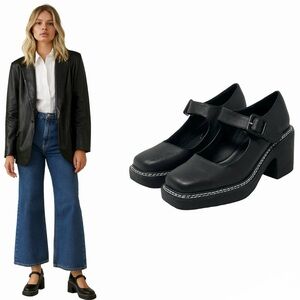 Intentionally Blank Categorial Mary Janes Size 6 NWT Black Leather Square Toe